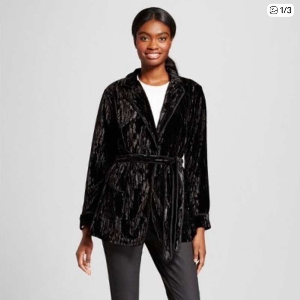 NWT Mossimo Crushed Velvet Blazer Black With Tie Sz XL